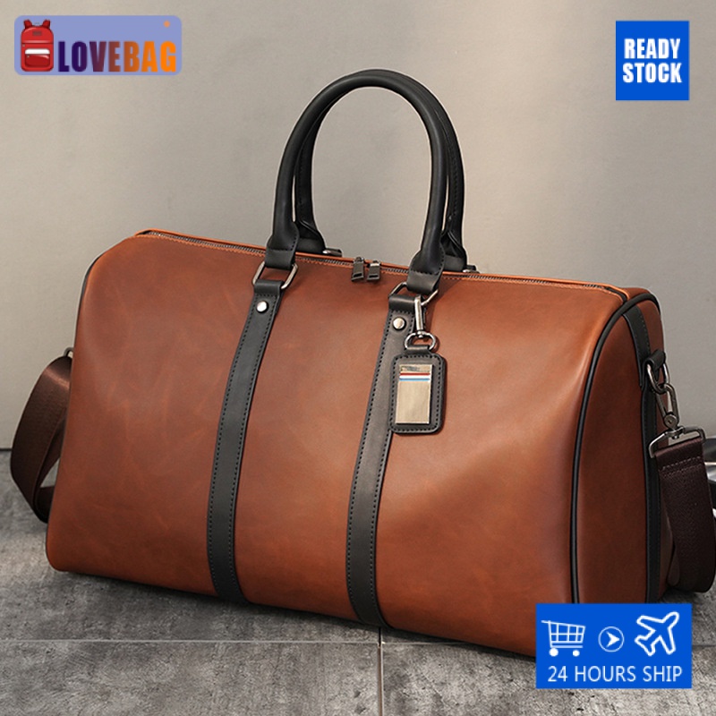 【In Stock】2022 Travel bag men crazy horse leather handbag Large capacity  Hand luggage bag vintage laptop bag multifunctional Sports bags