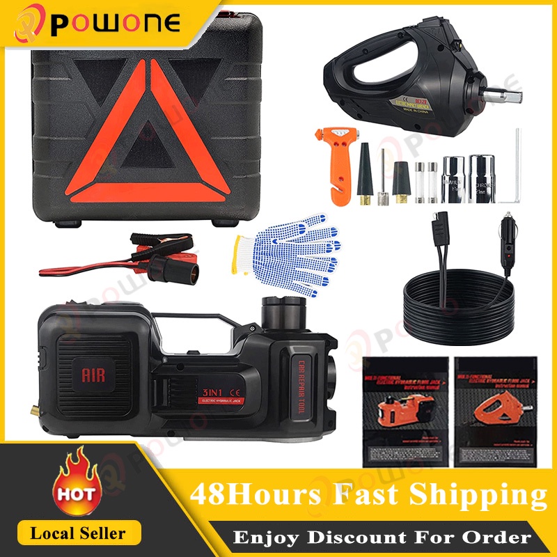 Powone 5T Electric Car Jack Kit 12V Hydraulic Electric Jack with Impact ...