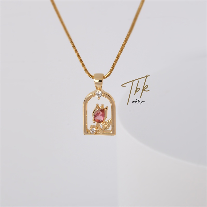 TBK 18K Gold Cubic Zirconia Tulip Necklace for Women Accessories