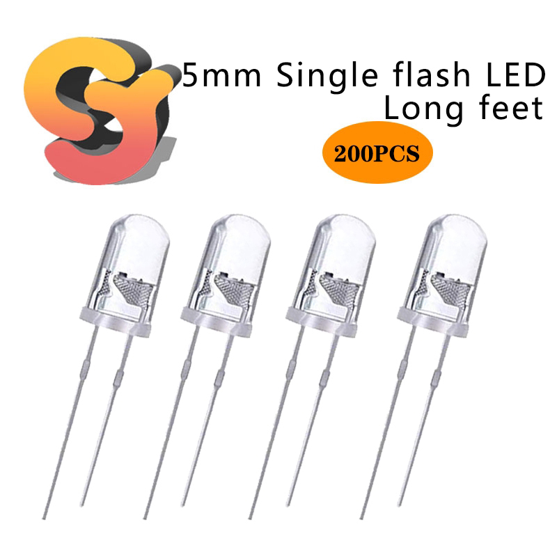 [Spot retail] 200pcs 5mm/F5 long feet, single flashing, transparent LED ...