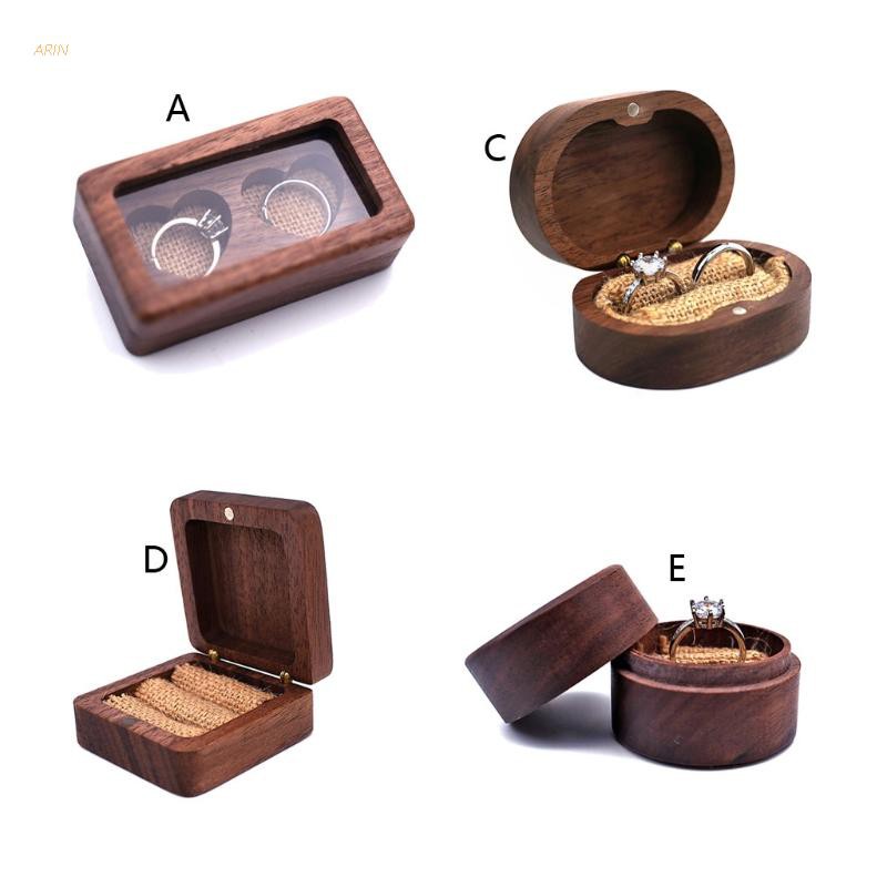 ARIN Walnut Wood Jewelry Box Engagement Wedding Ceremony Ring Storage ...