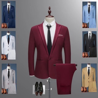 inhzoy Men 2Pcs/3Pcs Formal Suit Outfits Slim Fit Business Suit