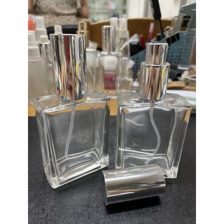 50ml clear square glass perfume empty bottle with gold and silver ...