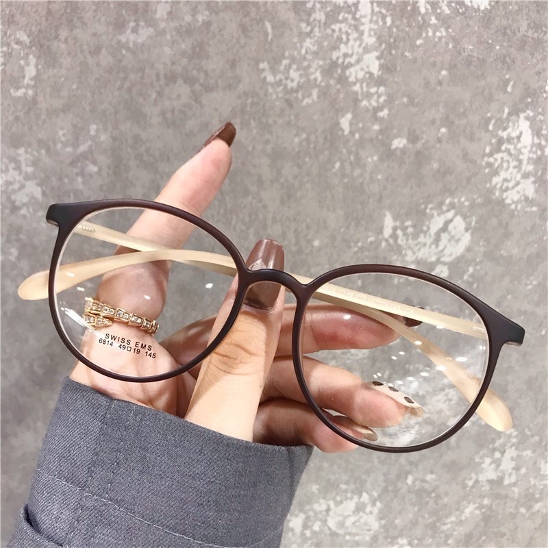 Korean Style Glasses Round Frame Eyeglasses Replaceable Lens Anti ...
