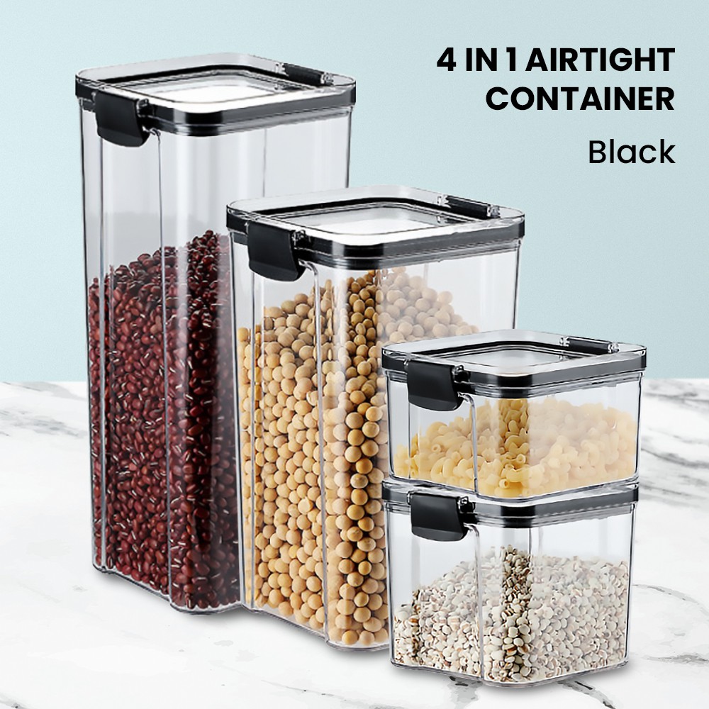 LOCAUPIN 4in1 Set Airtight Dry Food Container Jar Canister Cereal Pasta ...