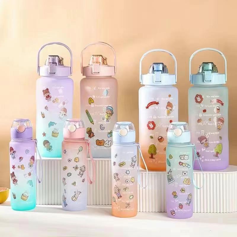 (One Set)2Liter + 1Liter PASTEL Motivational Water Bottle with Time ...