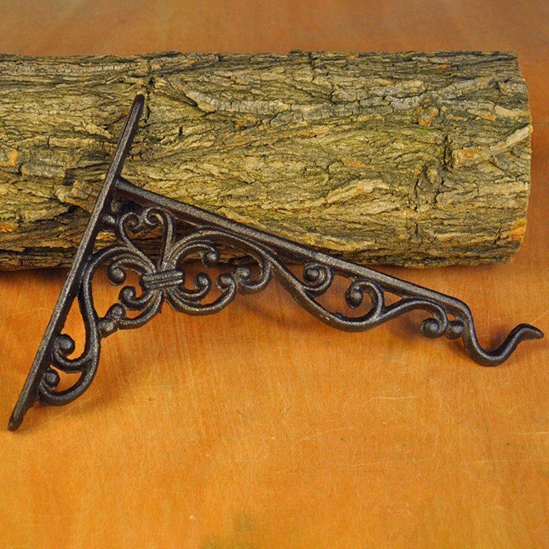 Cast Wrought Iron Garden Hook Flower Pots Basket Wall Hanger Bracket