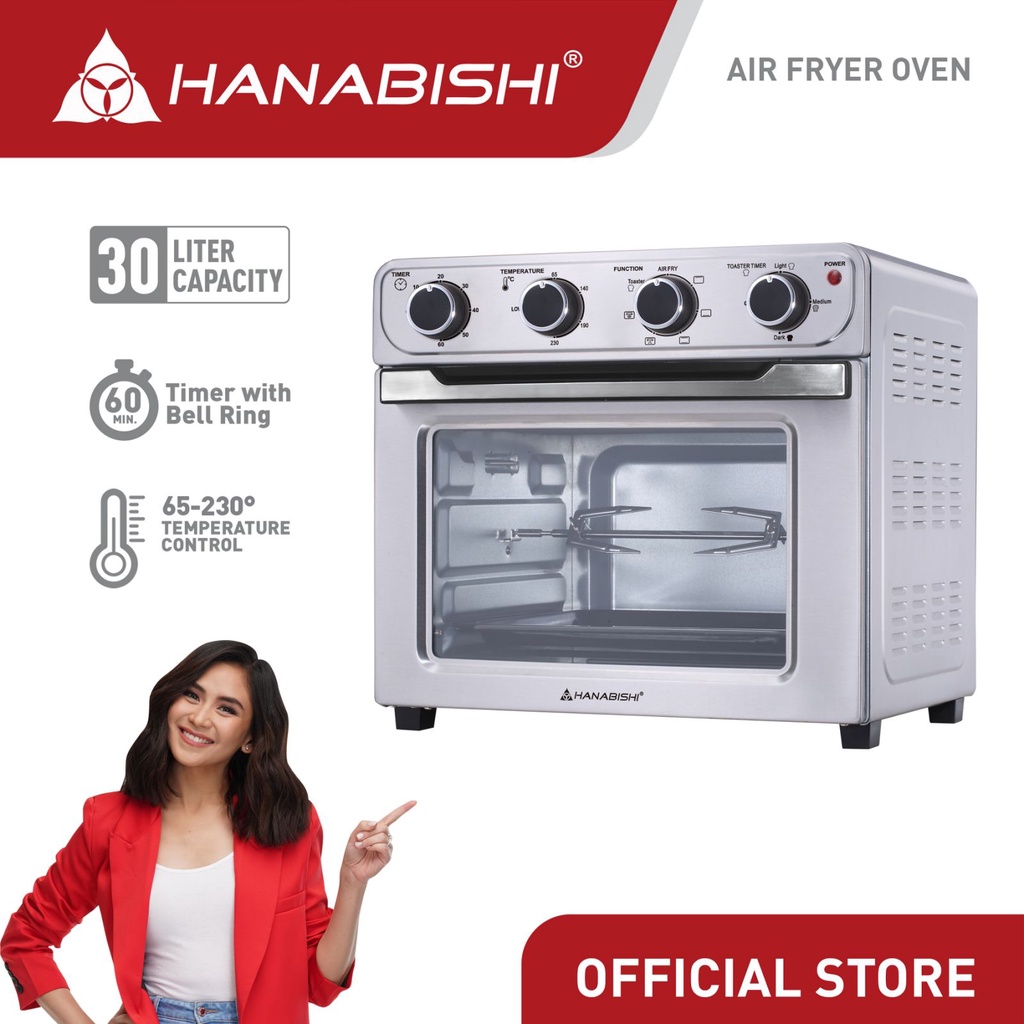 Hanabishi Air Fryer Oven HAFEO30SS 30L Heavy Duty Stainless Steel, with Toaster, Rotisserie