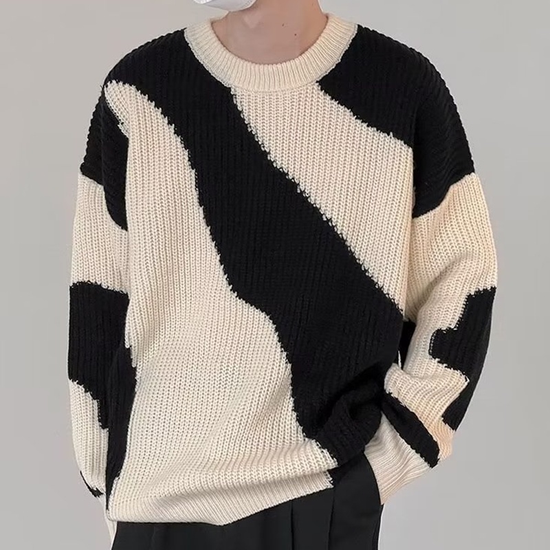 Autumn Winter New Style 2022 Color Matching Round Neck Sweater Men ...