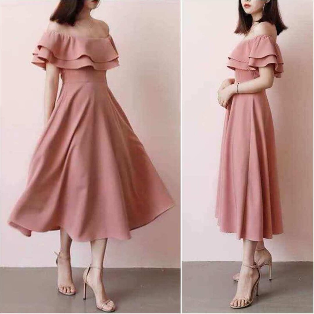 6967 Korean New Plain Offshoulder Evening Party Graduation Dress