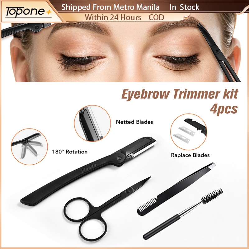 4pcs Eyebrow Trimmer Kit Eyebrow Cutters Tweezers Eyebrow Scraping Comb ...