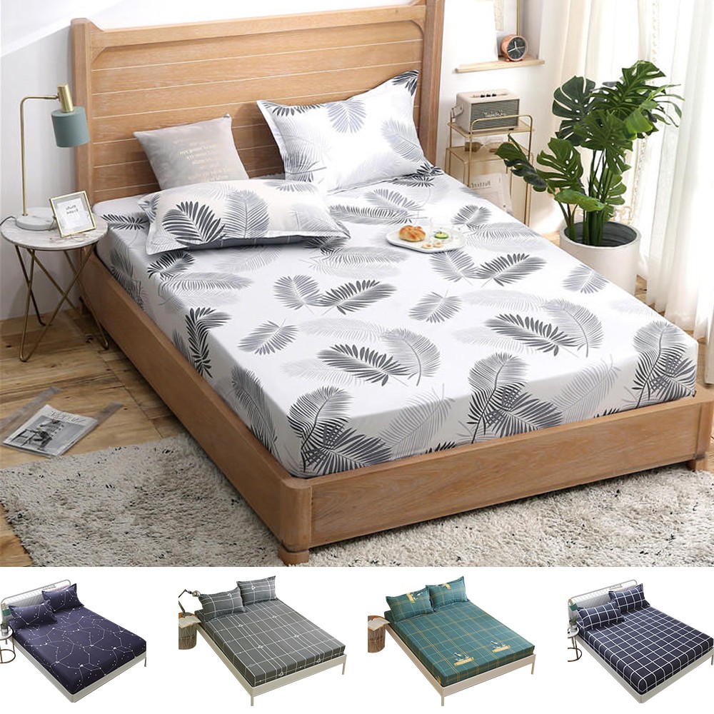 3in1 Twin Queen King Size Bed Sheet Set Fitted sheet bedsheet polyester  fitted sheet twin queen king size printed bed sheet