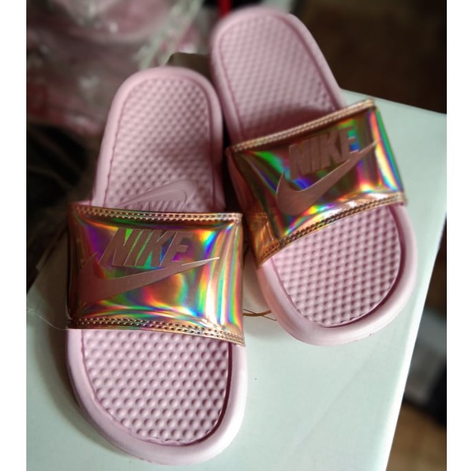 Nike rose gold store slippers