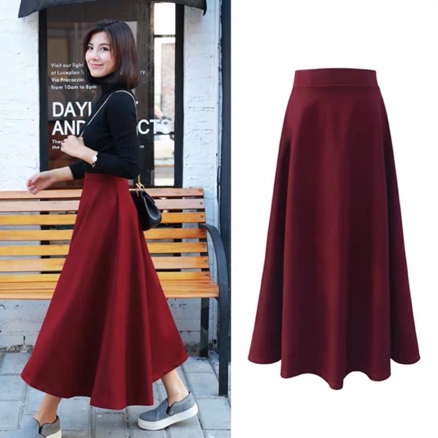 Maxi skirt Plain A-Line Long Skirt Stretchable Cotton Spandex Tela May ...