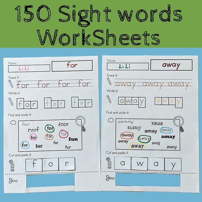 150 Sight Words Diy Wooksheet Children English Language Exercise 