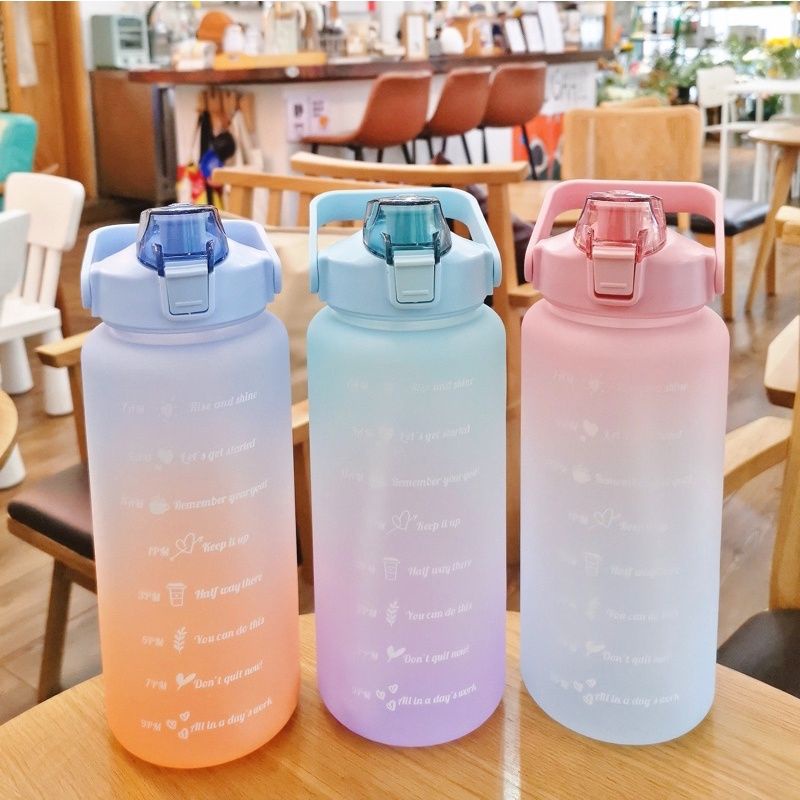 280ml/750ml Leakproof Gradient Color Water Bottle With Time Mark And Straw  - BPA Free For Sports, Fitness, Gym, And Travel - Includes Random Color Lan