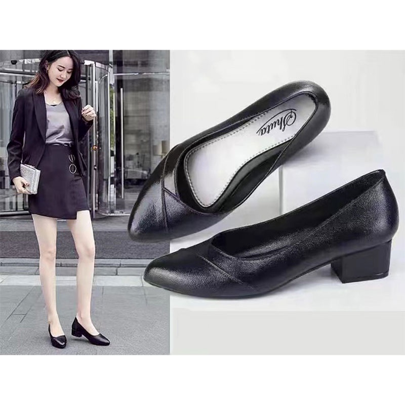 Kasai Shuta Women Shoes High Heel Korean Office Shoes New Rubber Glossy Black Shoes Shopee 5938