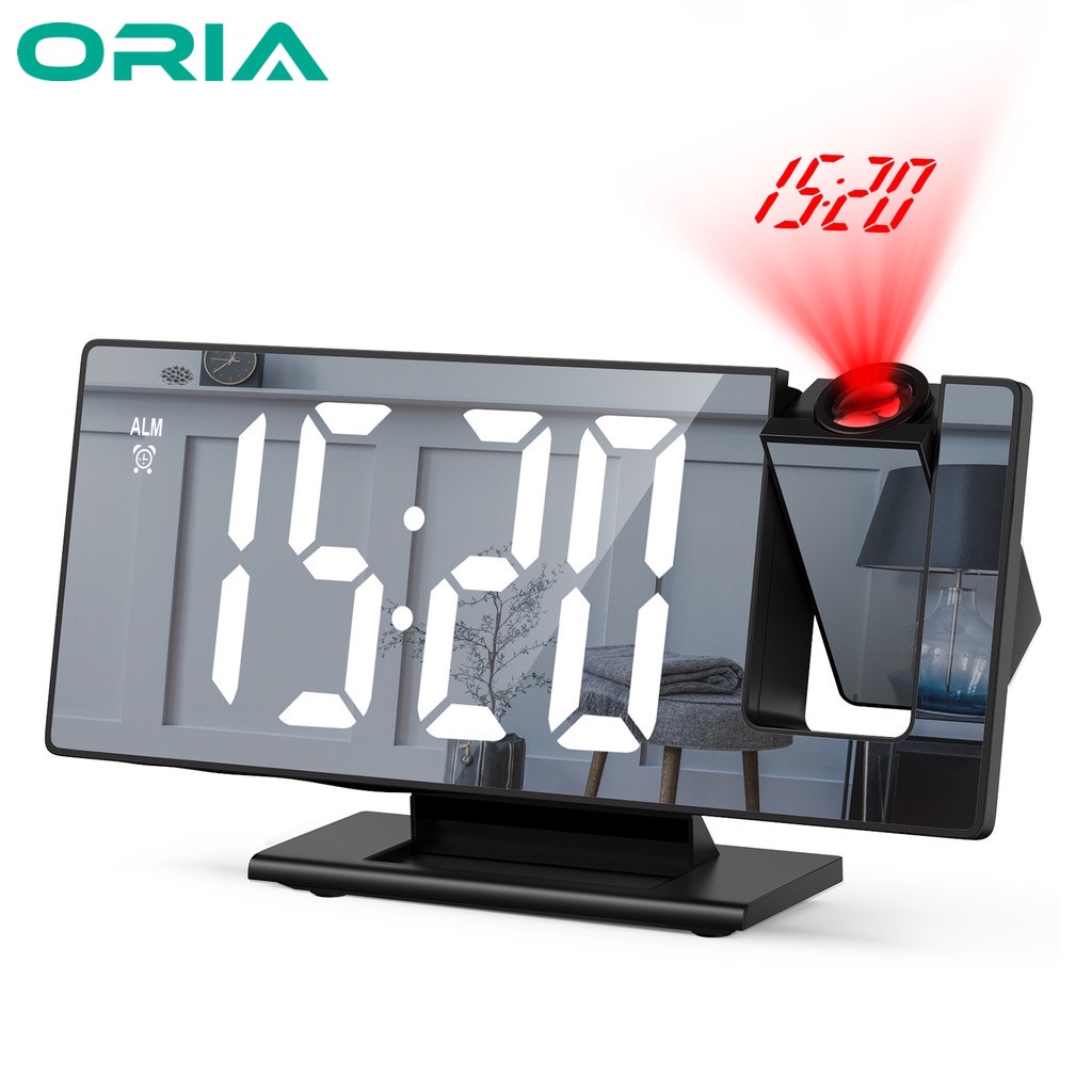 ORIA 180° Projection Digital Alarm Clock with 7.8" LED Mirror Screen ...