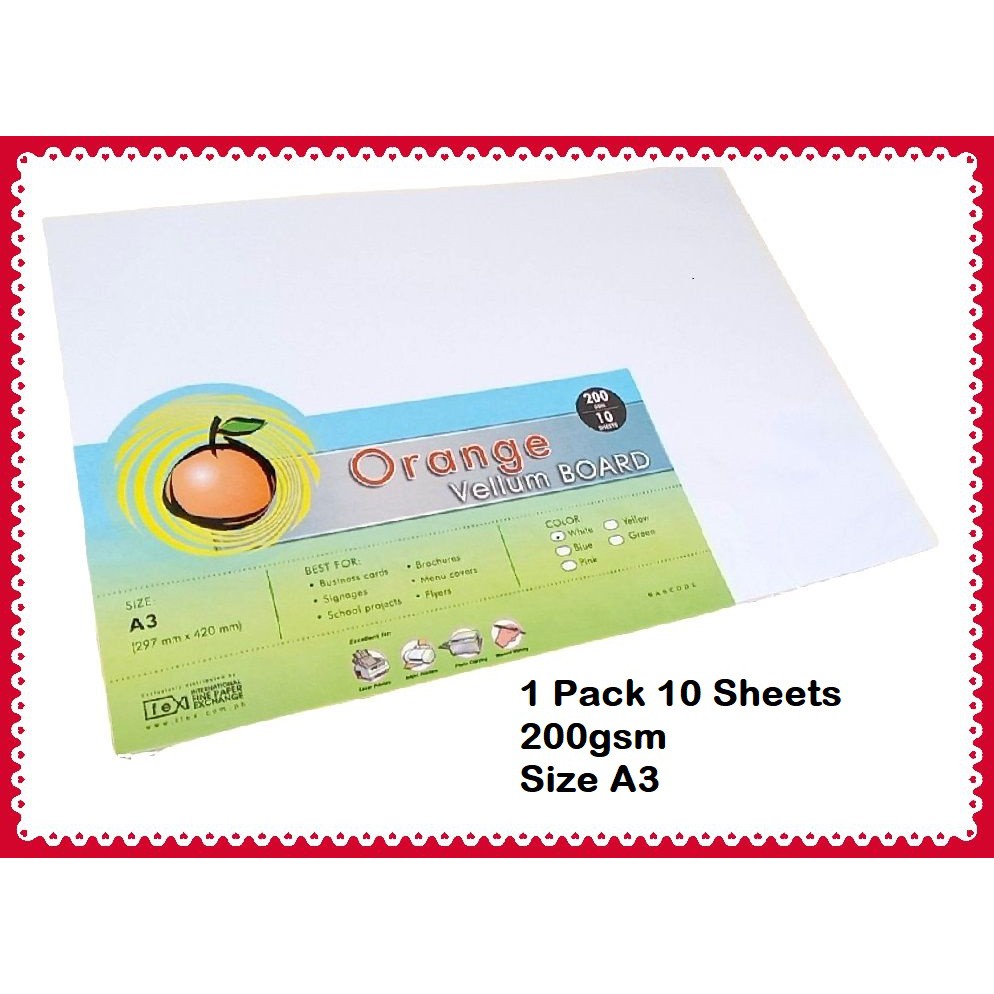 10 to 50 Sheets Orange Vellum Board Specialty Board 200gsm size A3 (297mm x 420mm) Shopee