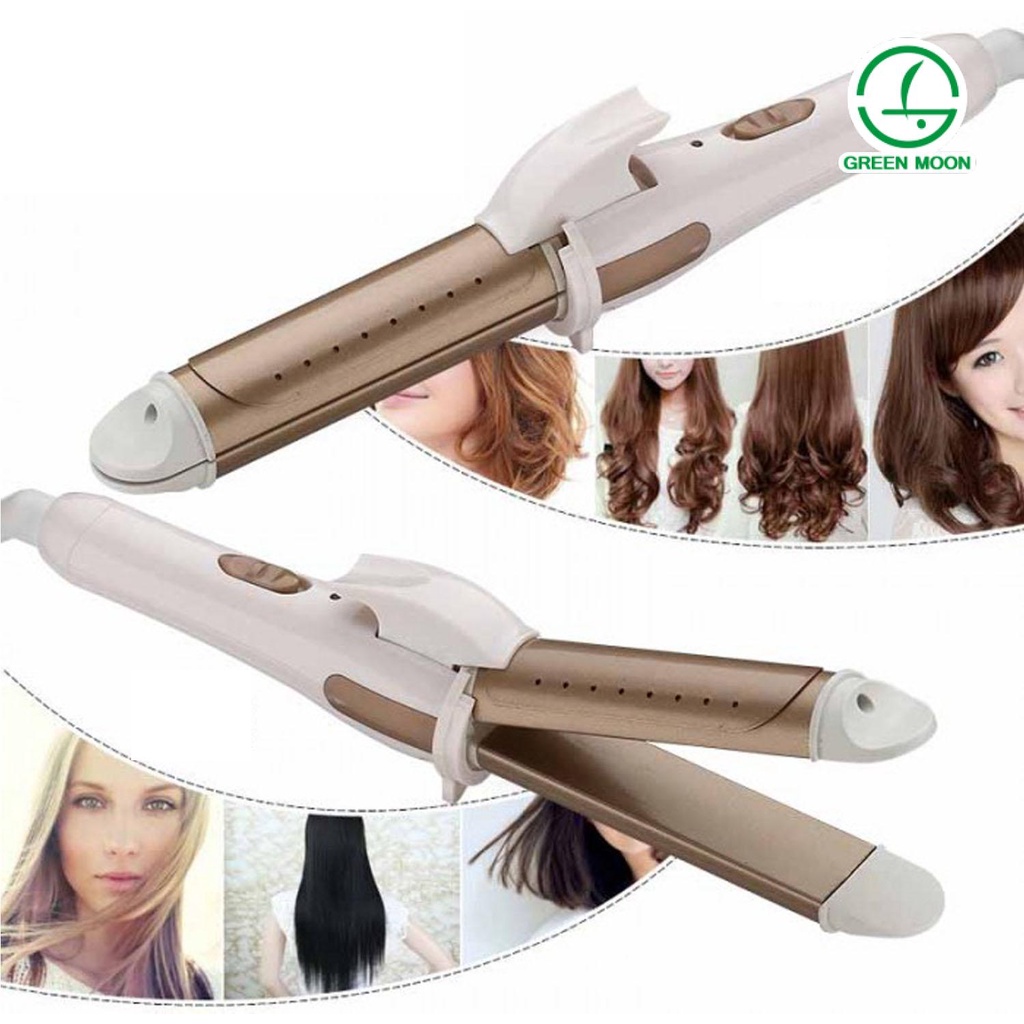 Greenmoon Nova 2 In 1 Hair Straightener And Curler Professional Iron Nhc 809crm White Gold 