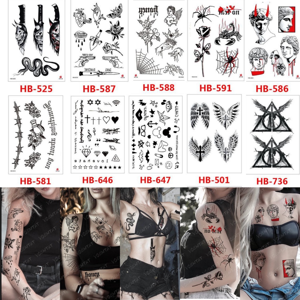 Wholesale Tattoo Stickers/Temporary Tattoos 21x15cm Aesthetic Motifs