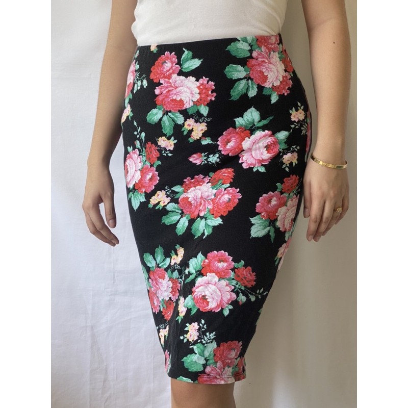 Patterned midi shop pencil skirt