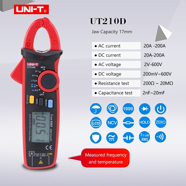UNI-T UT210E Mini Digital Clamp Meter Handheld RMS AC/DC Resistance Capacitance Tester