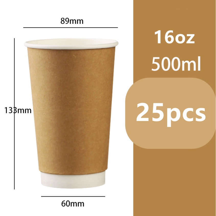 25pcs Double Walled Coffee Cups Paper Cup with Optional Lids Coffee ...