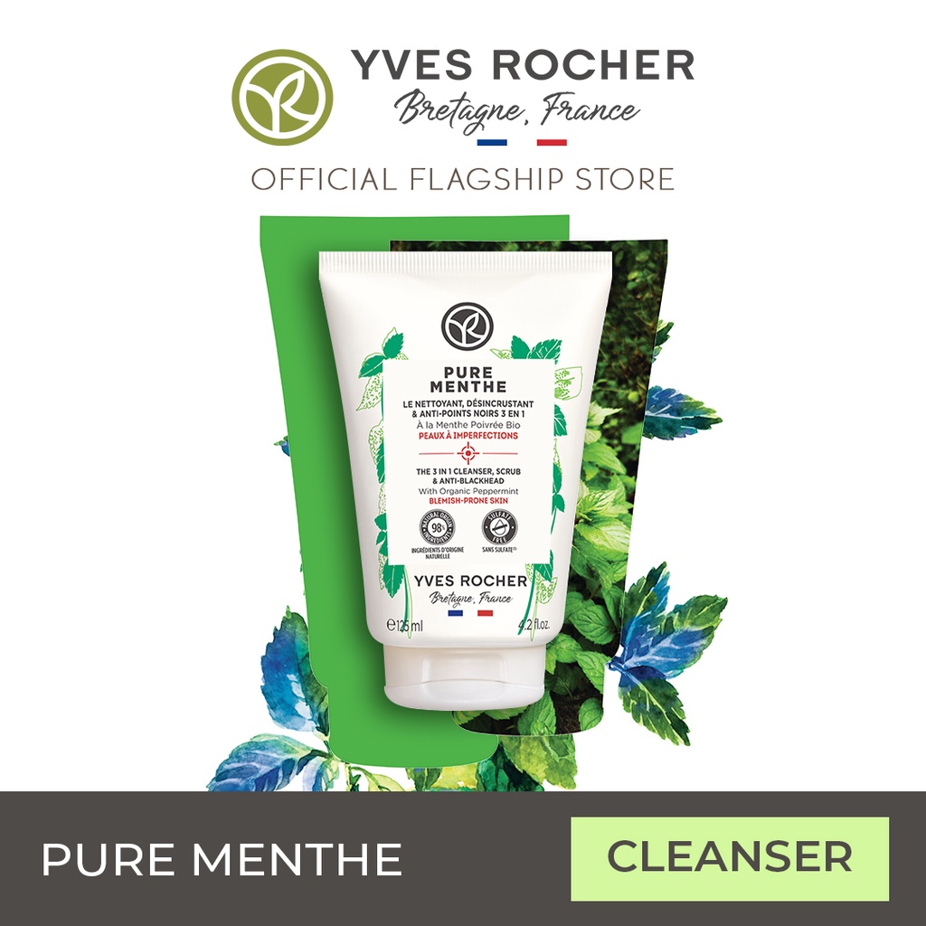 YVES ROCHER 3in1 Cleanser, Scrub & AntiBlackheads 125mlPure Menthe