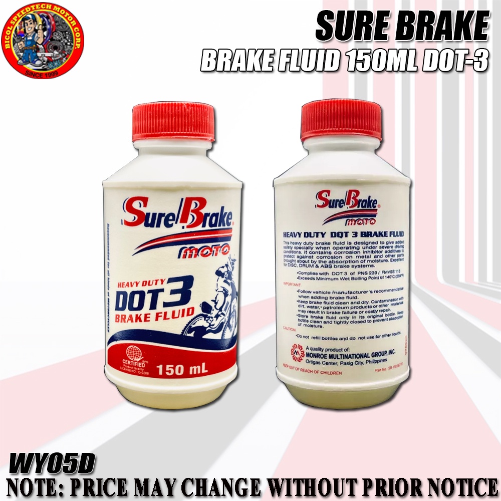 SURE BRAKE, BRAKE FLUID 150 ML DOT3 (WY05D) Shopee Philippines