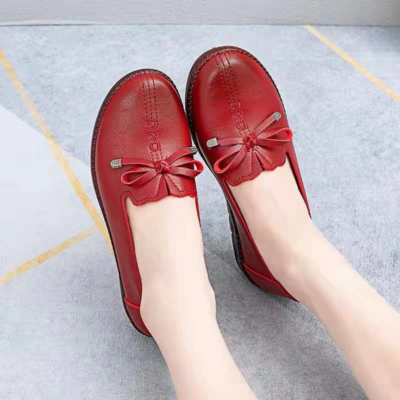 Women's Fashion Flat Leather Shoes Doll Shoes Korean Style Bow Women's