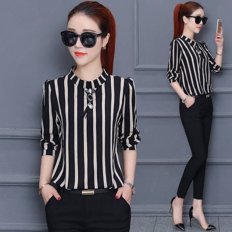 Blouse Stripe summer top Short sleeve women tops women blouse plus size 