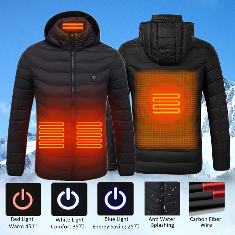 Men Winter USB Heating Jackets Smart Thermostat women Warm Hooded Heated Clothing Fever 4 places cotton padded jacket Shopee Philippines