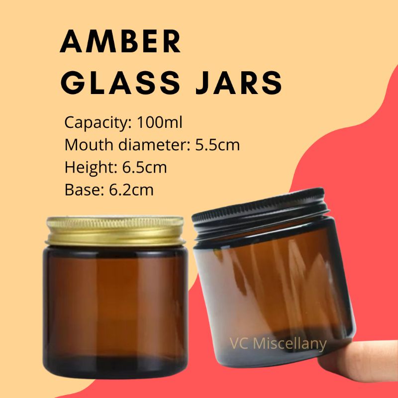WHOLESALE 100ml Amber Glass Jars with Black Metal Lid / Candle Jars ...