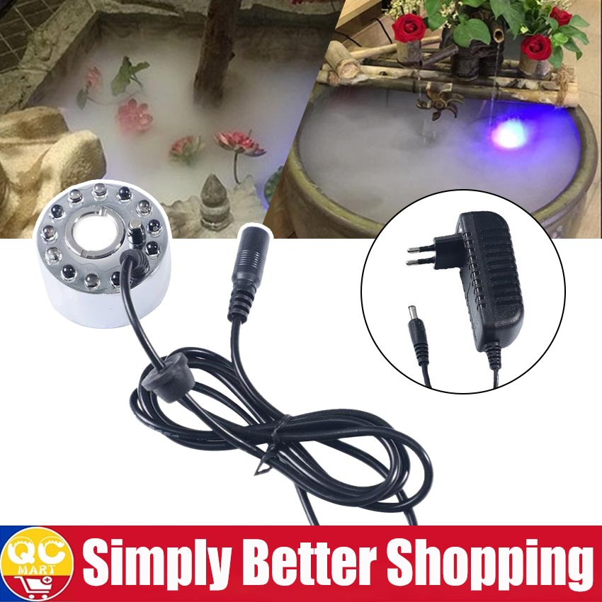 12 LED Mist Maker Water Fountain Pond Fog Machine Atomizer Ultrasonic