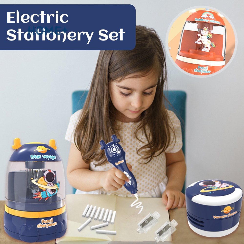 Electric Pencil Sharpener Set Vacuum Cleaner with Replacement Eraser