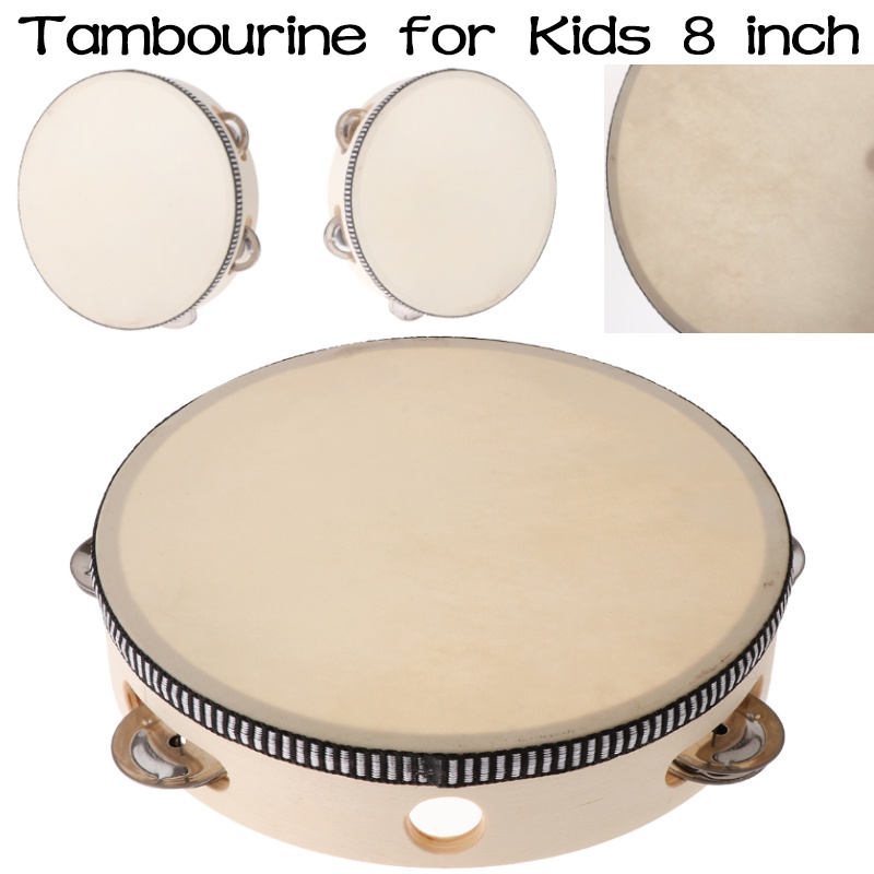 Tambourine for Kids & Children 8 inch Hand Held Drum Bell Wood