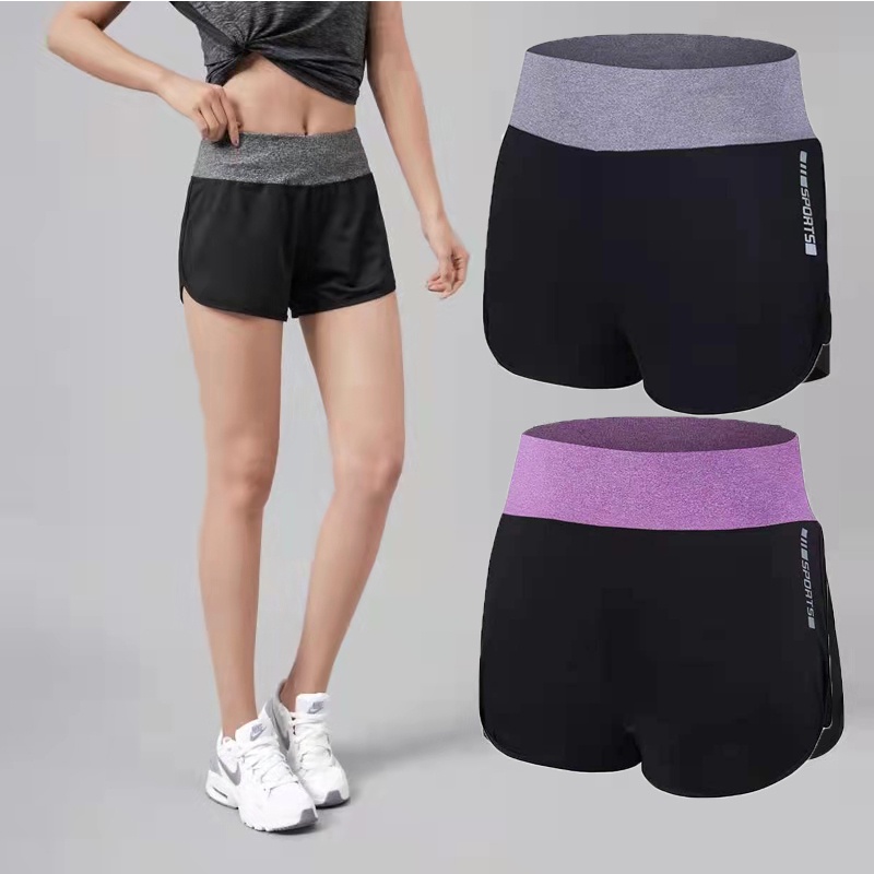  Womens 2 In 1 Running Shorts High Waisted Spandex