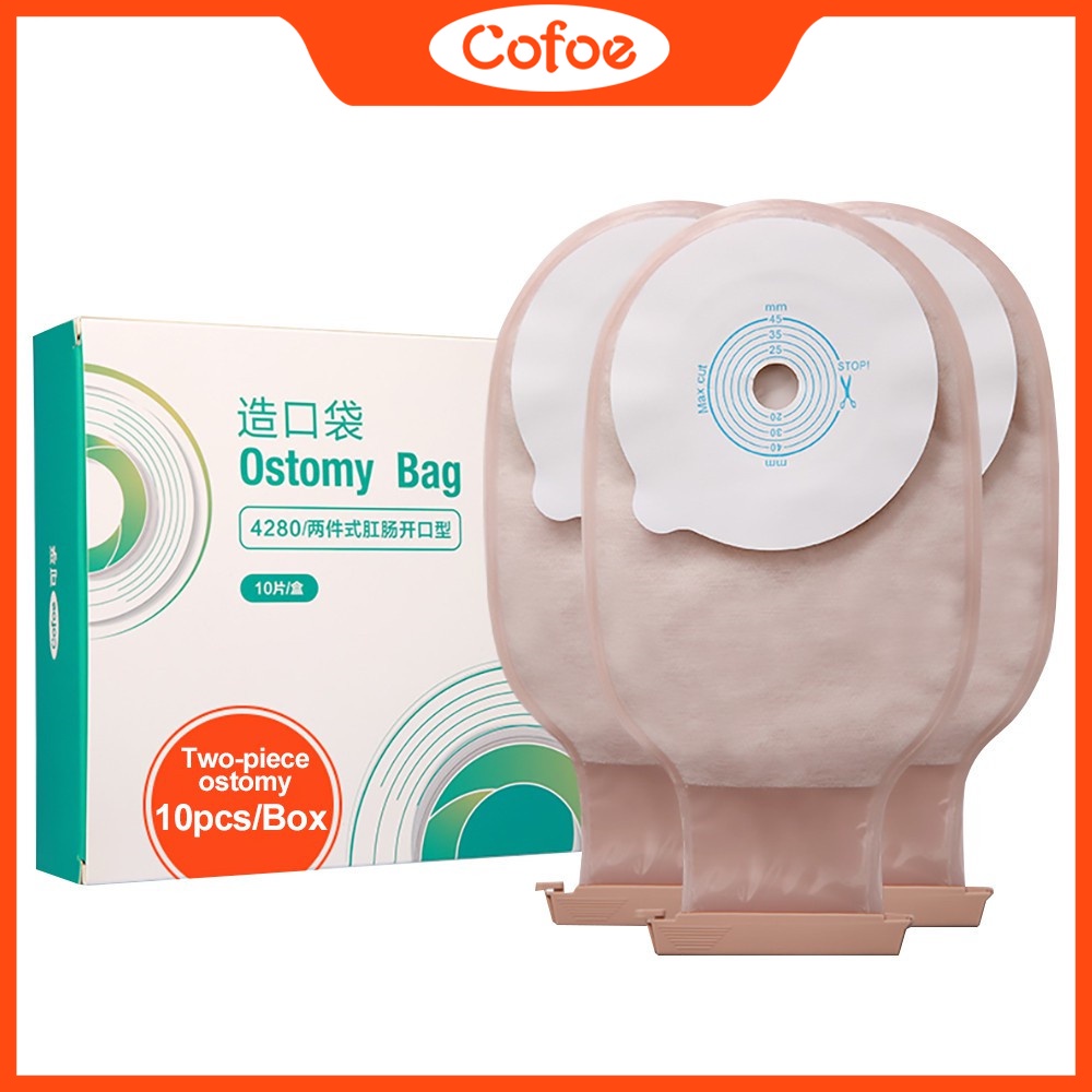 Cofoe 10pcs Drainable Two Piece System Ostomy Bag With Activated Carbon Colostomy Bag Pouch 