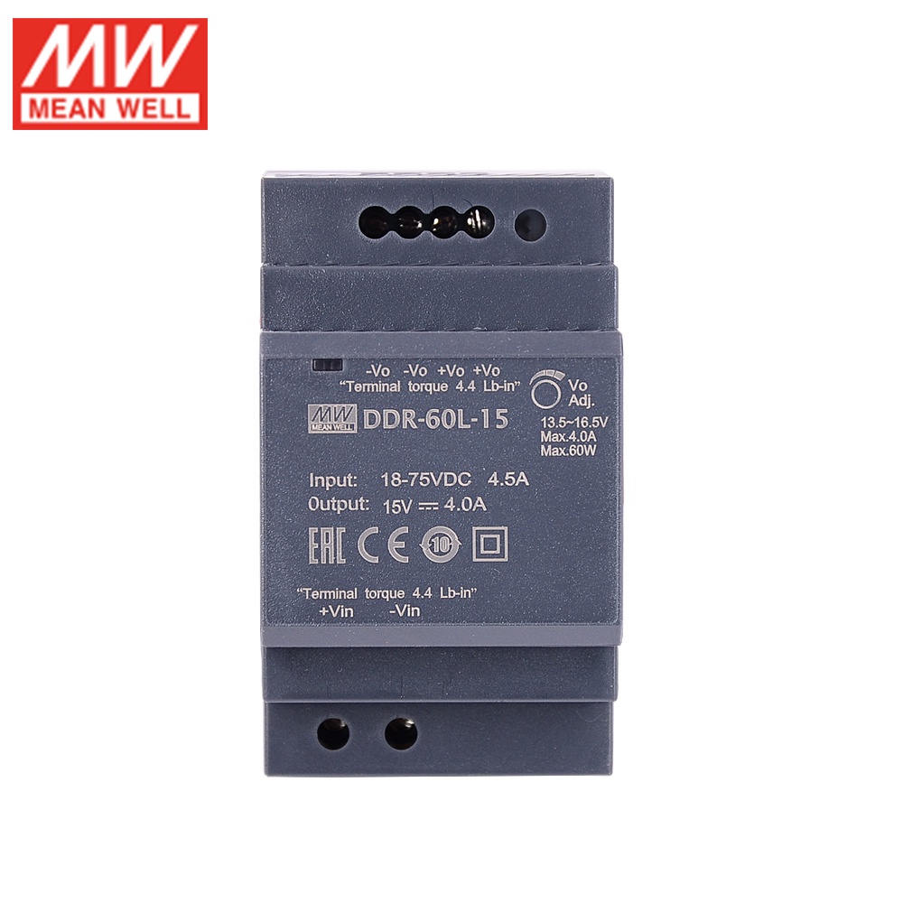 MEAN WELL DDR-60L-15 60W DIN Rail DC-DC Converter Input 18-75V DC To ...