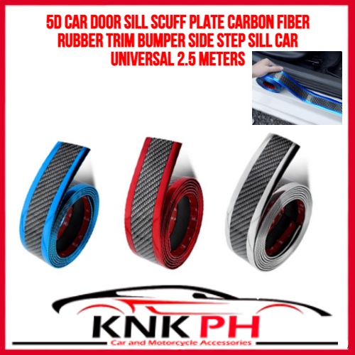 5D Car Door Sill Scuff Plate Carbon Fiber Rubber Trim Bumper Side Step ...