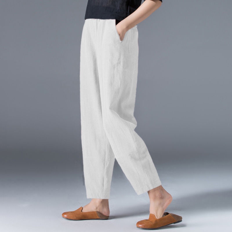 High Waist Trouser Women's Cotton Wide-leg Pants Loose Large Size White ...