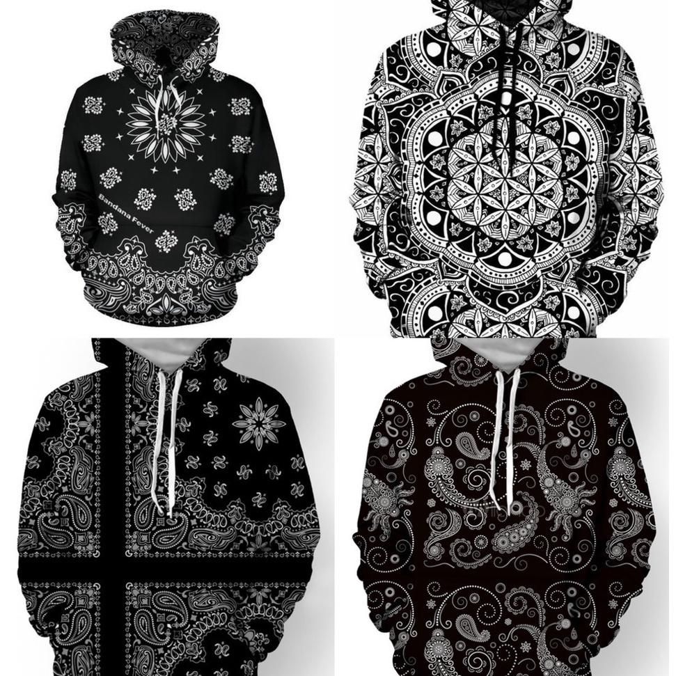 Black Paisley Bandana printed hoodies men winter Oversize Streetwear tops loose casual sweatshirts Shopee Philippines