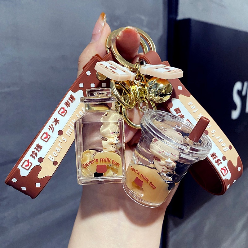 Cute Brown Bear Milk Tea Keychain - with water inside | Shopee Philippines