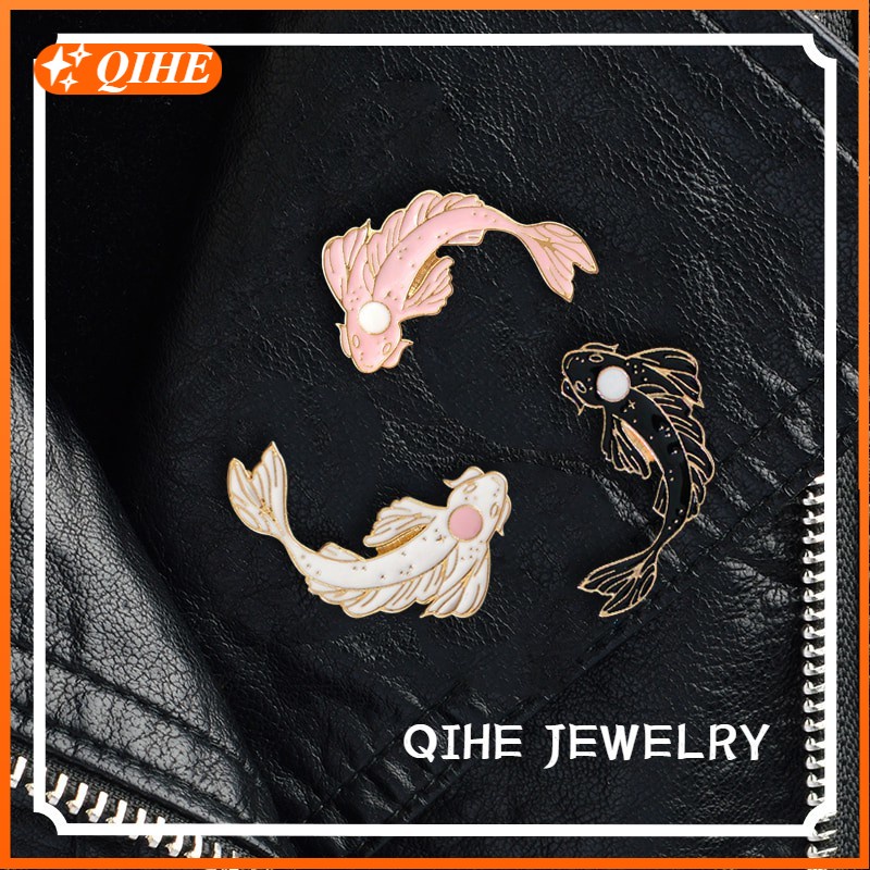 4 Styles Yin and Yang Koi Pin Japanese Koi Brooch Enamel Needle Denim ...