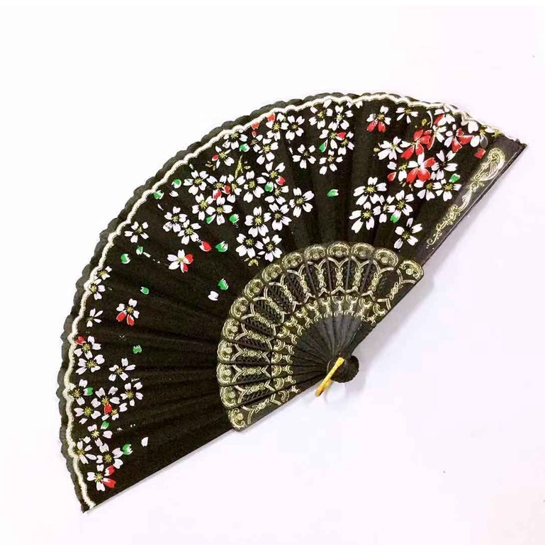 Hand Held Folding Fan Butterfly/Floral Black Handle Pamaypay | Shopee ...