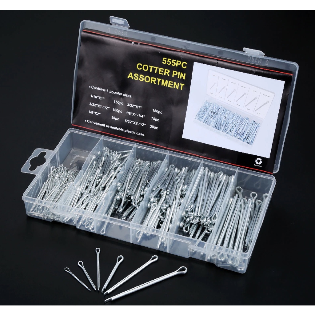 Mkr 555pcs Cotter Pin Assortment 6 Popular Size Durable Universal Fastening Cotter Pins 