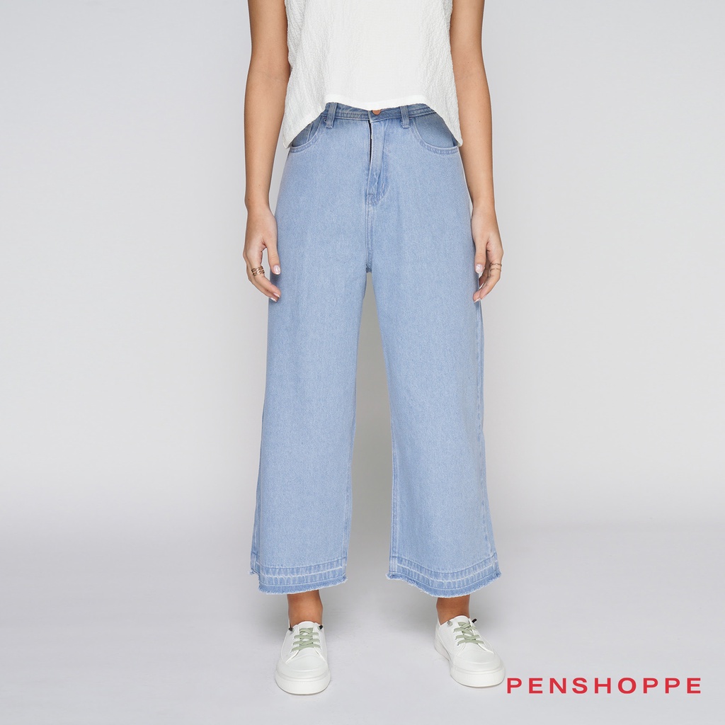 Penshoppe Wide Leg Jeans For Women (Powder Blue) | Shopee Philippines