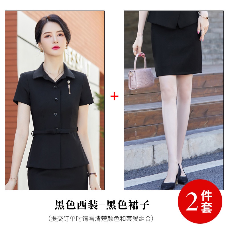 Summer Short Sleeve Gray Professional Skirt Suit Two-Piece Set Work ...