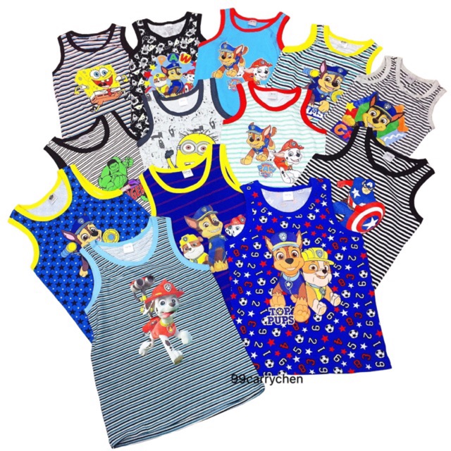 LOGO STRIPE SANDO KIDS WITH STICKER CHARACTER | Shopee Philippines